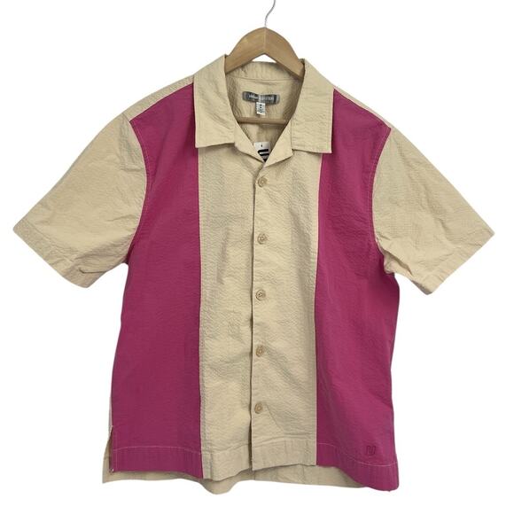 Urban Outfitters Pink Taupe Bowling Style Seersucker Shirt Men’s Medium NWT - Picture 1 of 4